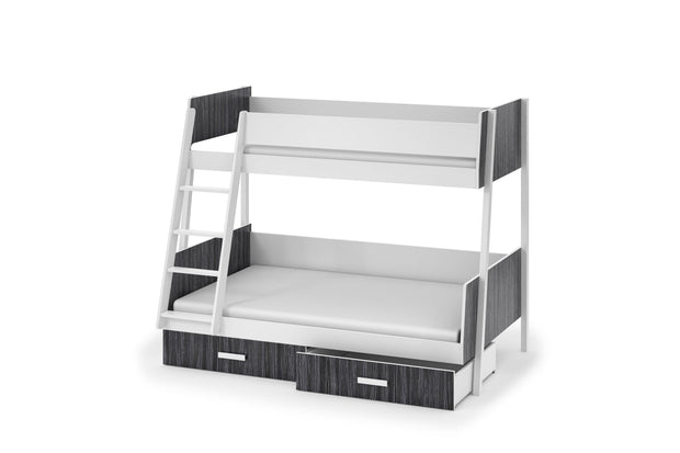 Pat supraetajat din lemn de pin si pal, cu 2 sertare pentru copii Moritz, 200 x 120 / 200 x 90 cm (1)