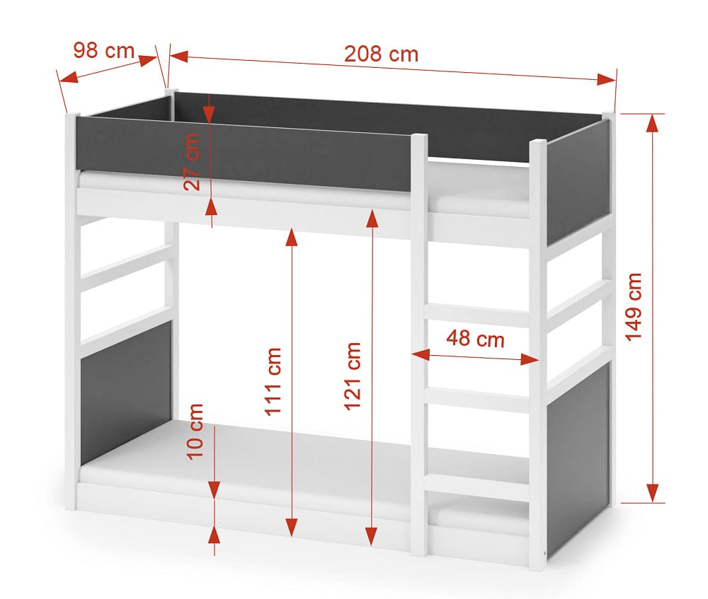 Pat supraetajat din lemn de pin si pal, pentru copii Simon, 200 x 90 cm (1)