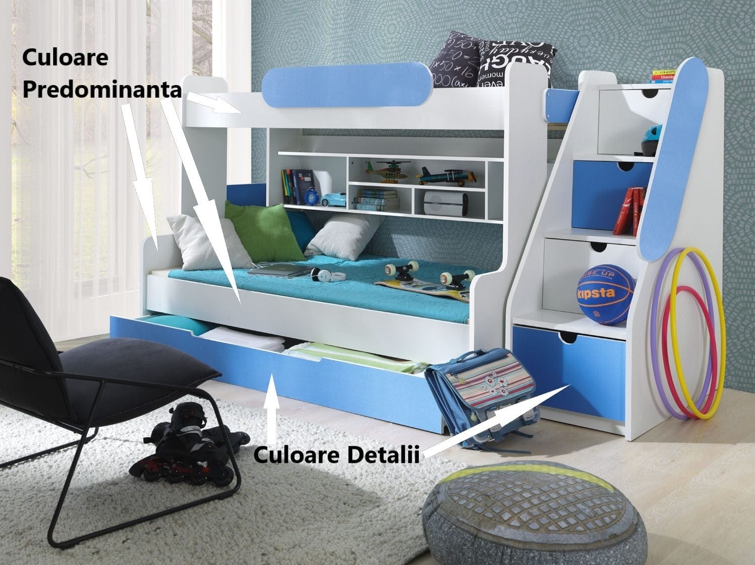 Meblobed 200 x 90 cm Pat supraetajat din pal cu sertar pentru copii Segan, 200 x 120 / 200 x 90 cm