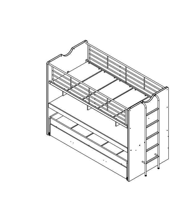 Pat supraetajat din pal si metal cu birou incorporat si sertar, pentru copii Bonny Alb, 200 x 90 cm (4)