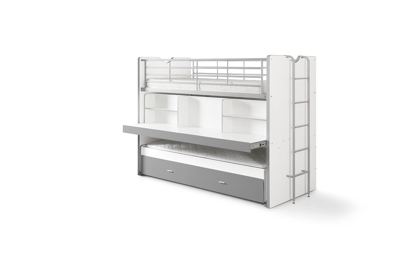 Pat supraetajat din pal si metal cu birou incorporat si sertar, pentru copii Bonny Alb / Fucsia, 200 x 90 cm (2)