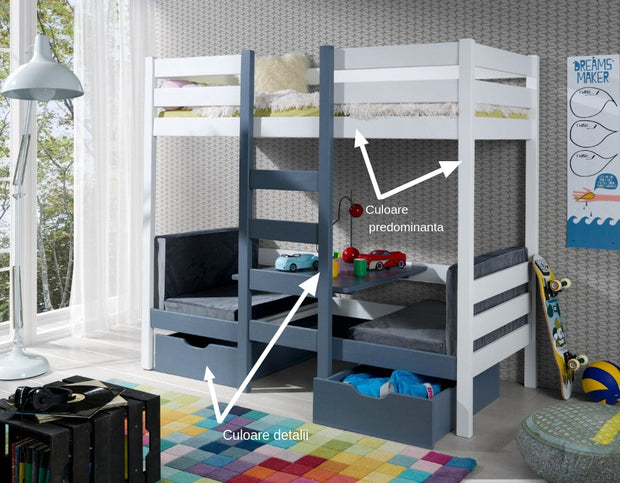 Pat supraetajat transformabil din lemn de pin, cu 2 sertare pentru copii Bartosz, 200 x 90 cm (3)