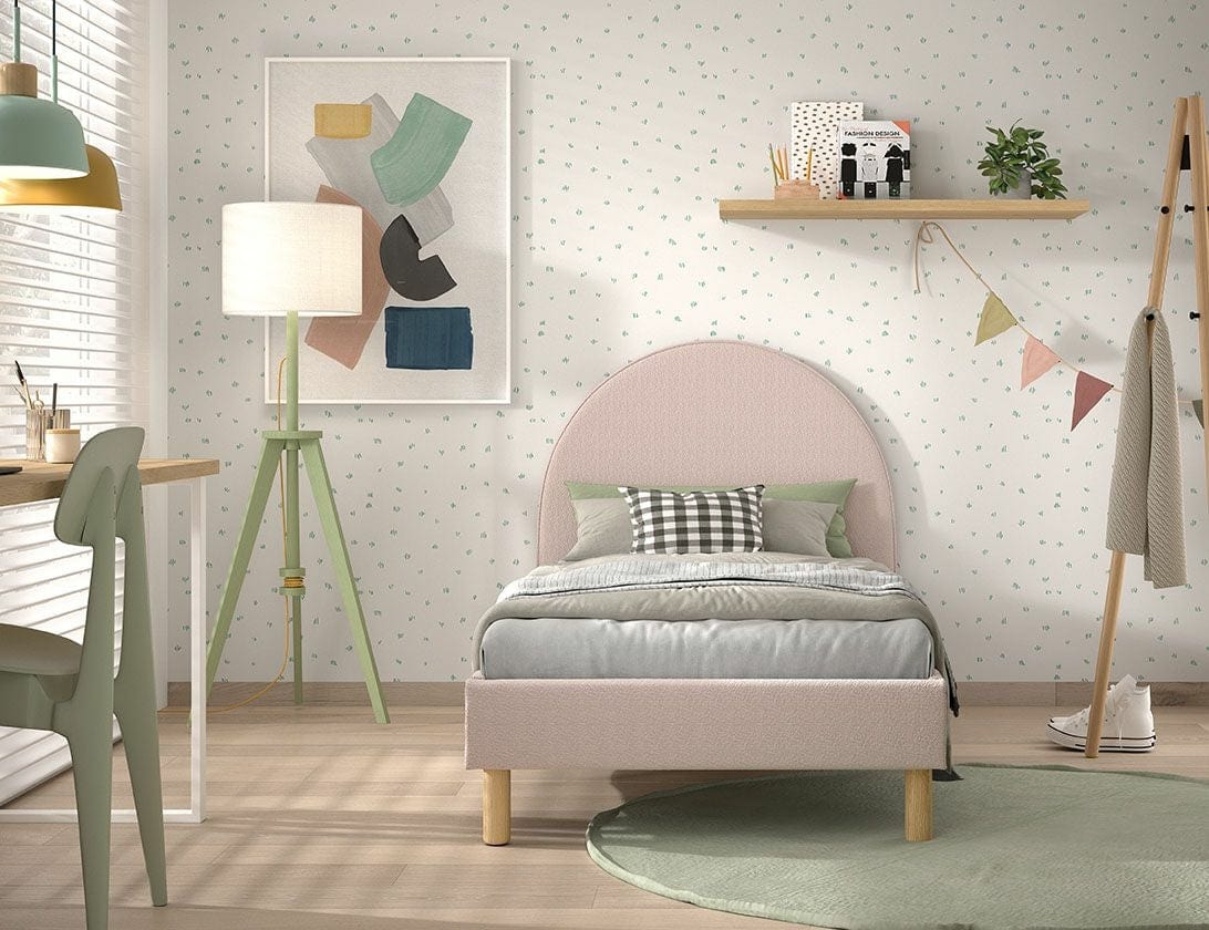 Pat tapitat cu stofa boucle, pentru copii, Moon Roz (1)