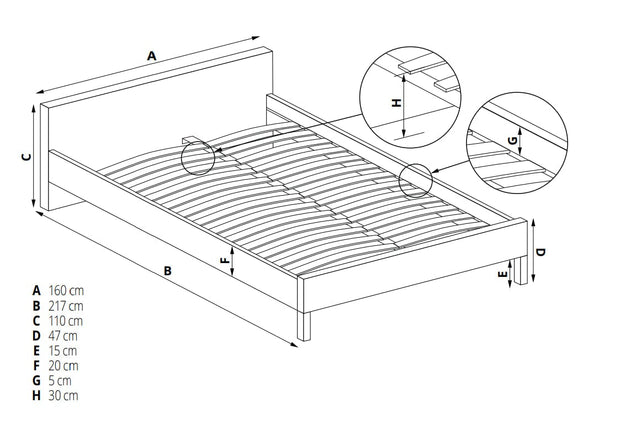 Halmar 200 x 160 cm Pat tapitat cu stofa Francescani Gri Deschis, 200 x 160 cm