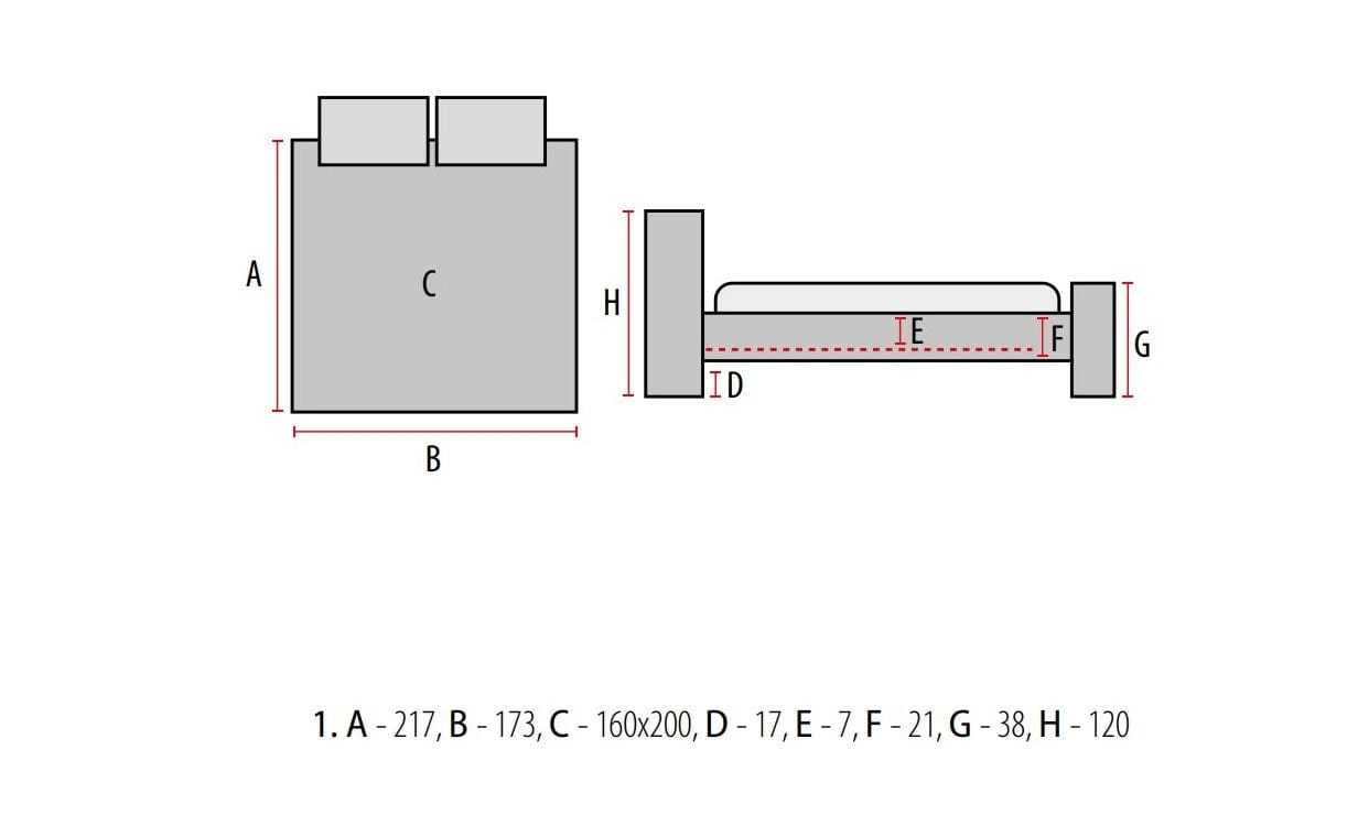 Signal 200 x 160 cm Pat tapitat cu stofa Melton Gri, 200 x 160 cm