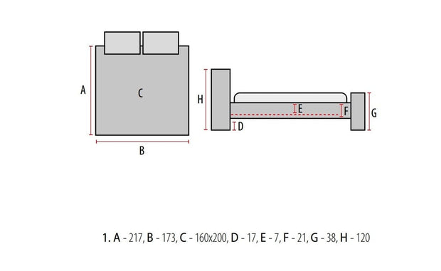 Signal 200 x 160 cm Pat tapitat cu stofa Melton Gri, 200 x 160 cm