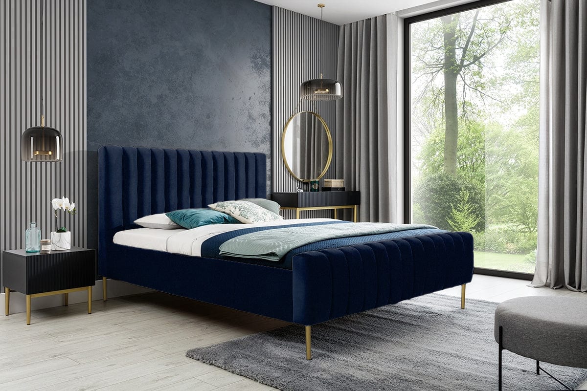 Pat tapitat cu stofa, Nicole Velvet Bleumarin / Auriu