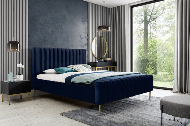 Pat tapitat cu stofa, Nicole Velvet Bleumarin / Auriu