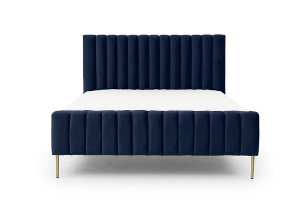 Pat tapitat cu stofa, Nicole Velvet Bleumarin / Auriu (2)