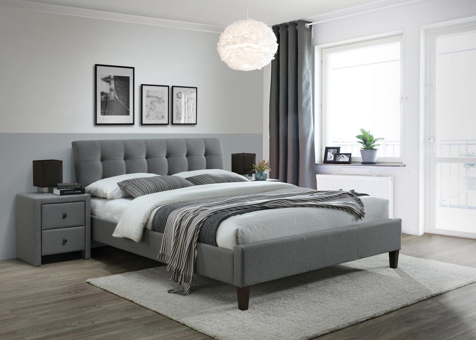 Halmar 200 x 160 cm Pat tapitat cu stofa Samantha 2 Gri, 200 x 160 cm