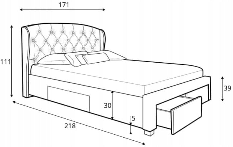 Halmar 200 x 160 cm Pat tapitat cu stofa si 4 sertare, Sabrinis Velvet Verde Inchis, 200 x 160 cm
