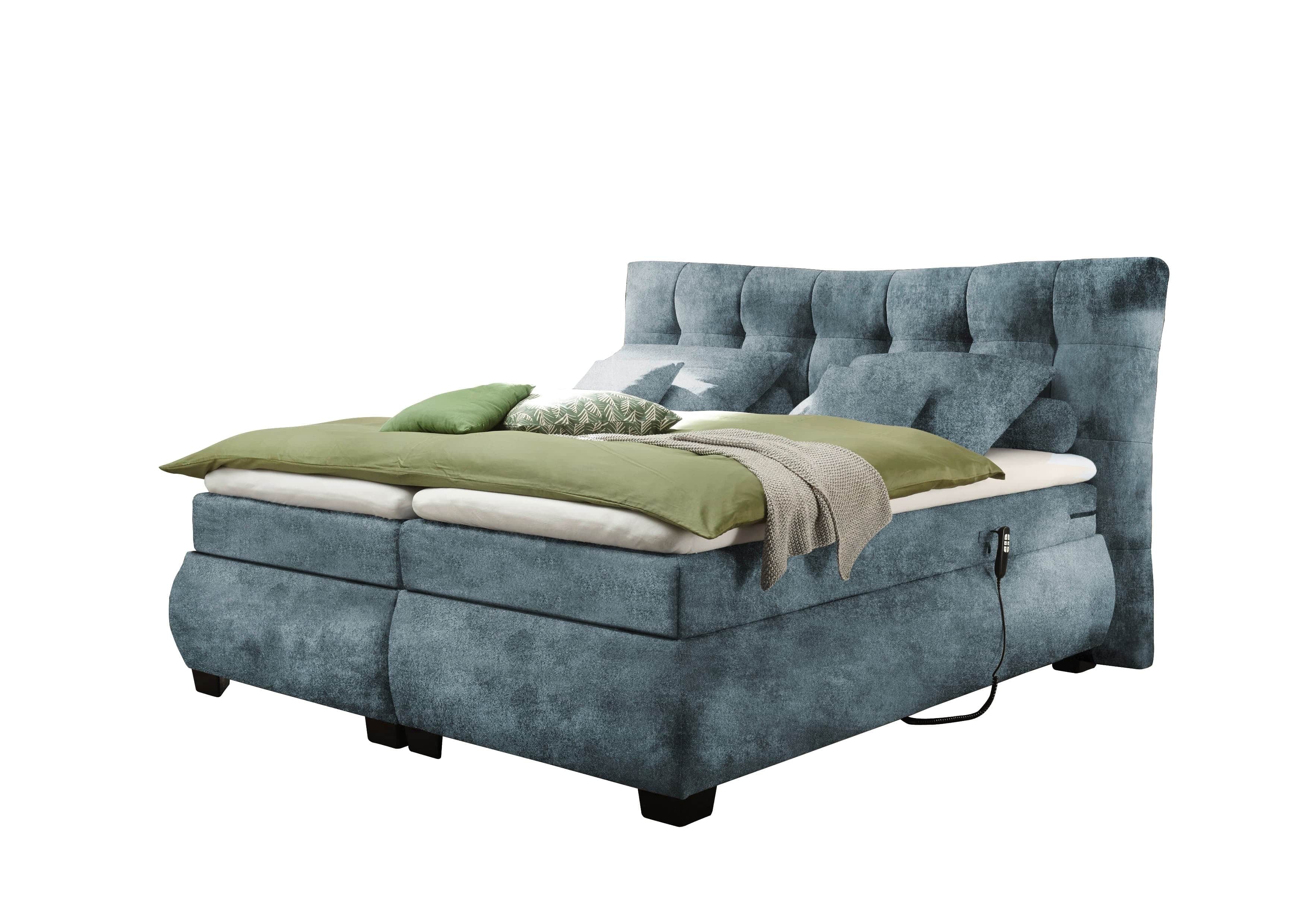 BlackRedWhite Pat tapitat cu stofa si reglaj electric Deby 6 Electric Boxspring Albastru inchis, perne decorative si topper inclus, 200 x 180 cm