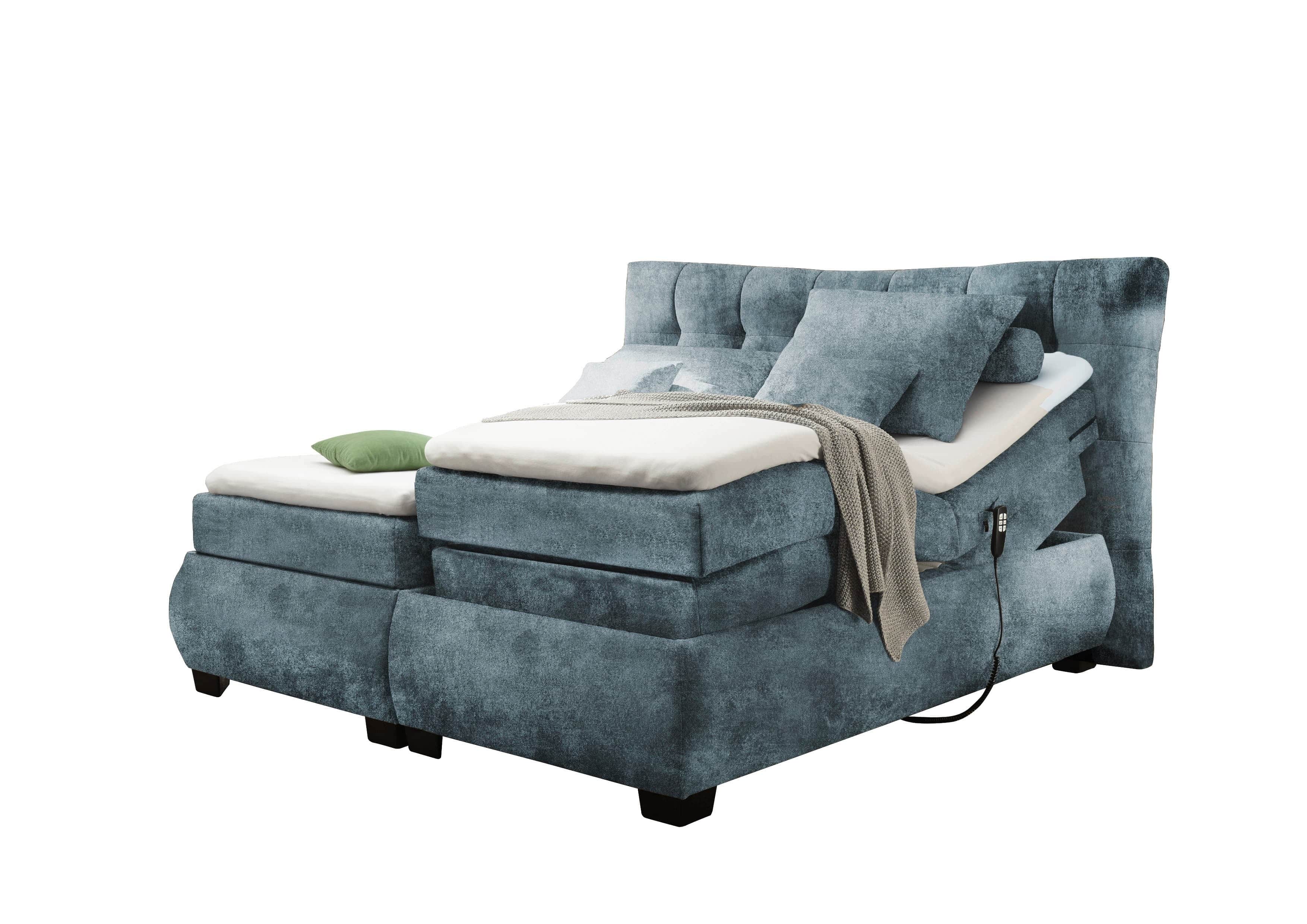 BlackRedWhite Pat tapitat cu stofa si reglaj electric Deby 6 Electric Boxspring Albastru inchis, perne decorative si topper inclus, 200 x 180 cm