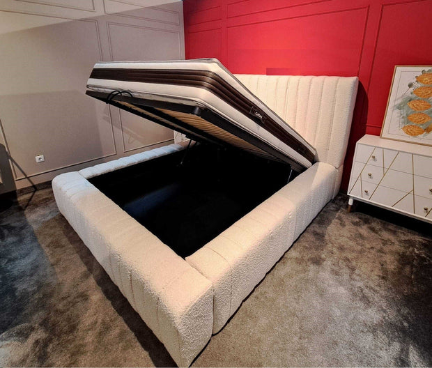 Mazur Pat tapitat cu stofa, Somiera Rabatabila cu spatiu de depozitare, Lugano Bej