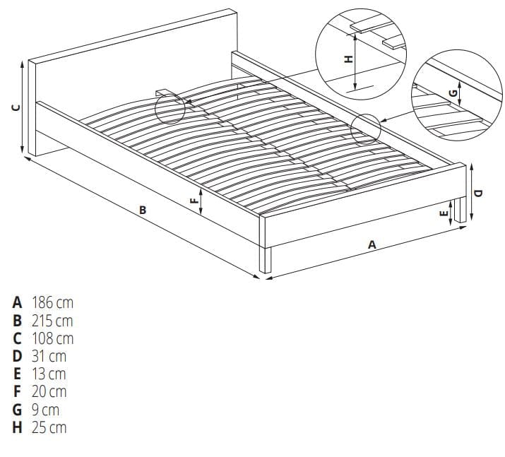 Halmar 200 x 160 cm Pat tapitat cu stofa Vienaris