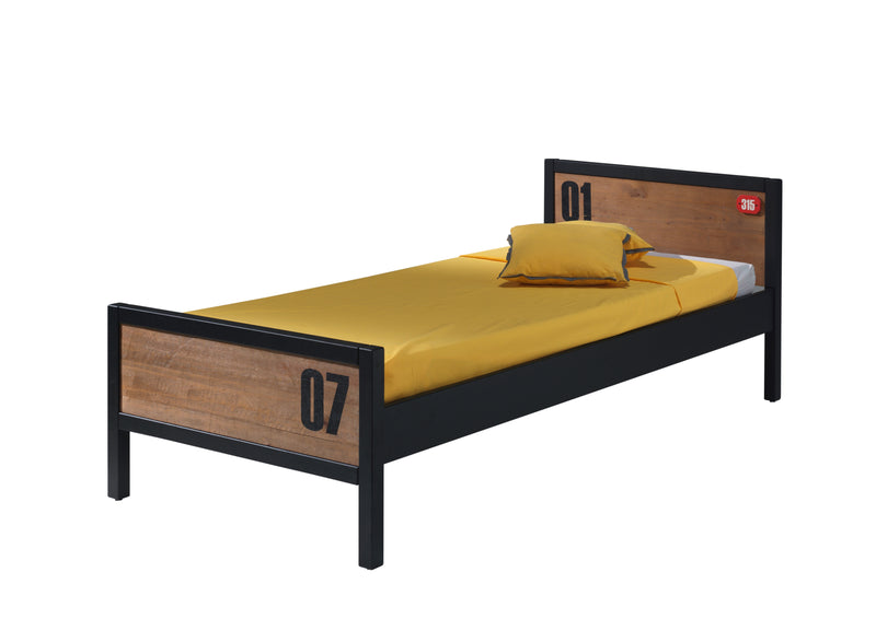 Set Mobila dormitor din lemn de pin si MDF, pentru copii 5 piese Alex Natural / Negru, 200 x 90 cm (1)