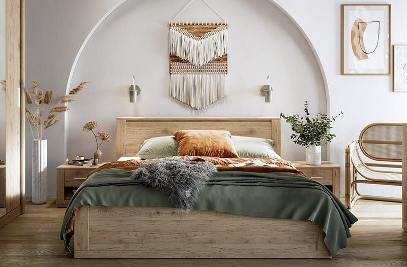 Set Mobila Dormitor din pal, cu pat 200 x 180 cm, 4 piese Idea Stejar San Remo (5)