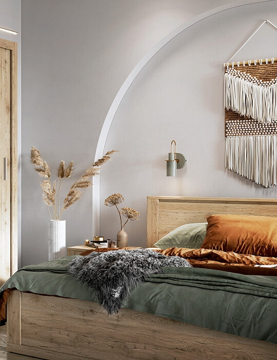Set Mobila Dormitor din pal, cu pat 200 x 180 cm, 4 piese Idea Stejar San Remo (6)
