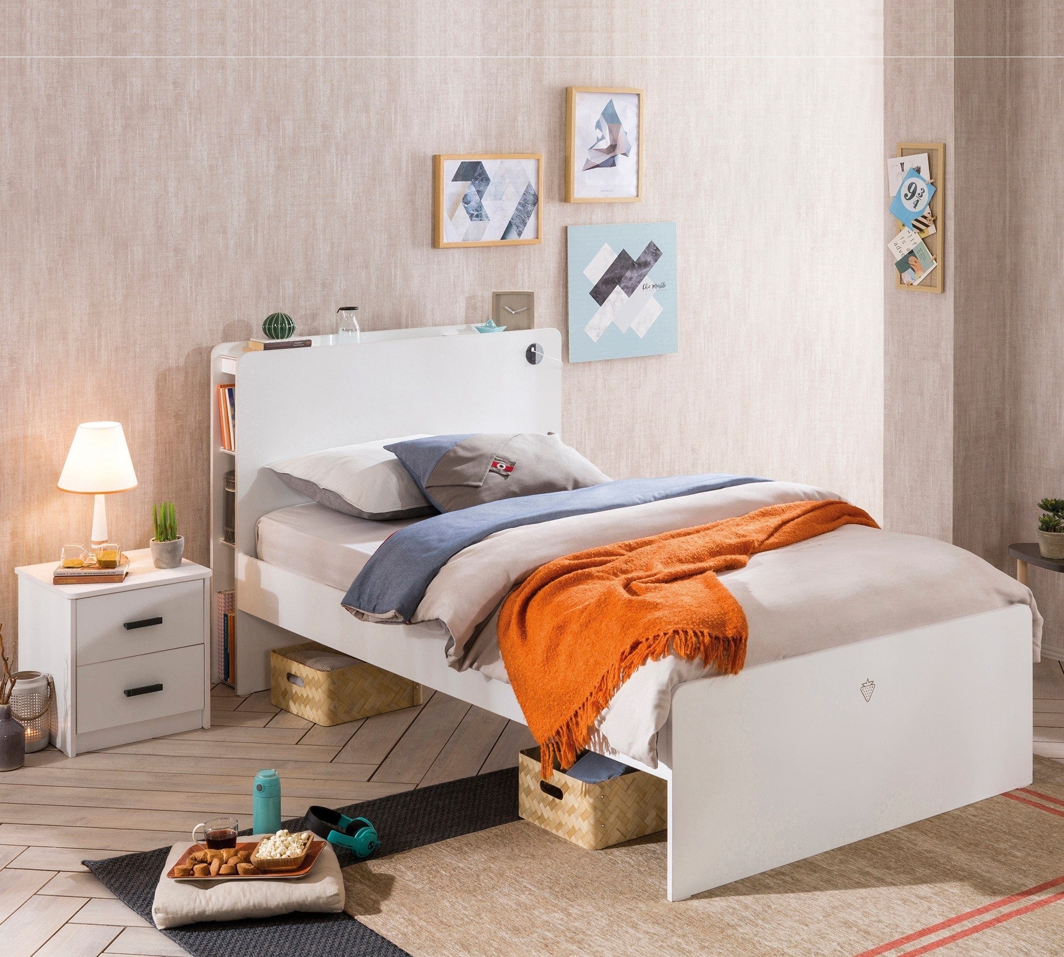 Set Mobila dormitor din pal pentru tineret 5 piese White Small, 200 x 100 cm (3)