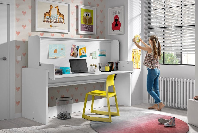 Pat din pal transformabil cu birou incorporat, pentru copii Denver Alb, 200 x 90 cm (1)