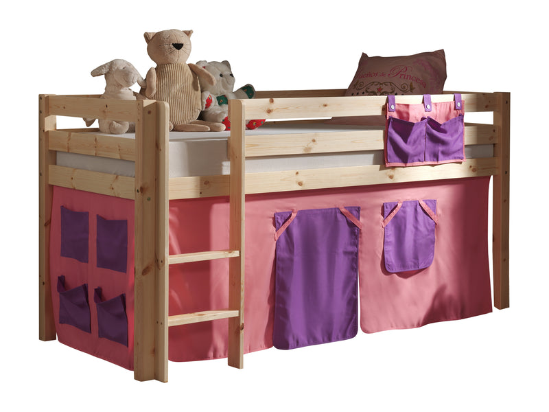 Pat etajat din lemn de pin, cu spatiu de joaca pentru copii Pino Bella Pink Natural, 200 x 90 cm (1)