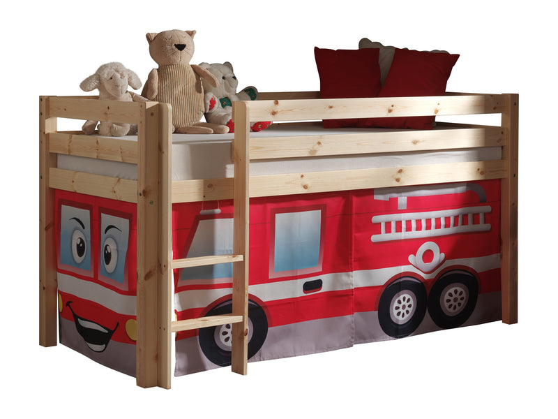 Pat etajat din lemn de pin, cu spatiu de joaca pentru copii Pino Fire Rescue Natural, 200 x 90 cm (1)