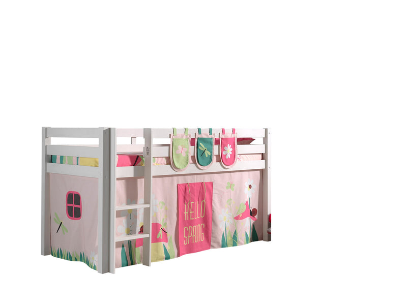Pat etajat din lemn de pin, cu spatiu de joaca pentru copii Pino Plus Spring Alb, 200 x 90 cm (1)