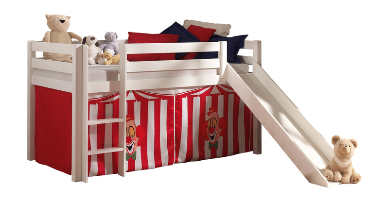 Pat etajat din lemn de pin, cu tobogan pentru copii Pino Chucky Alb, 200 x 90 cm (1)