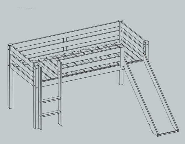 Pat etajat din lemn de pin, cu tobogan pentru copii Pino Domino Alb, 200 x 90 cm (4)