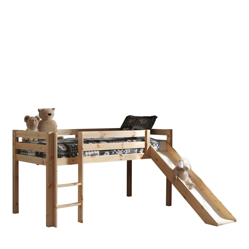 Pat etajat din lemn de pin, cu tobogan pentru copii Pino Domino Natural, 200 x 90 cm (2)