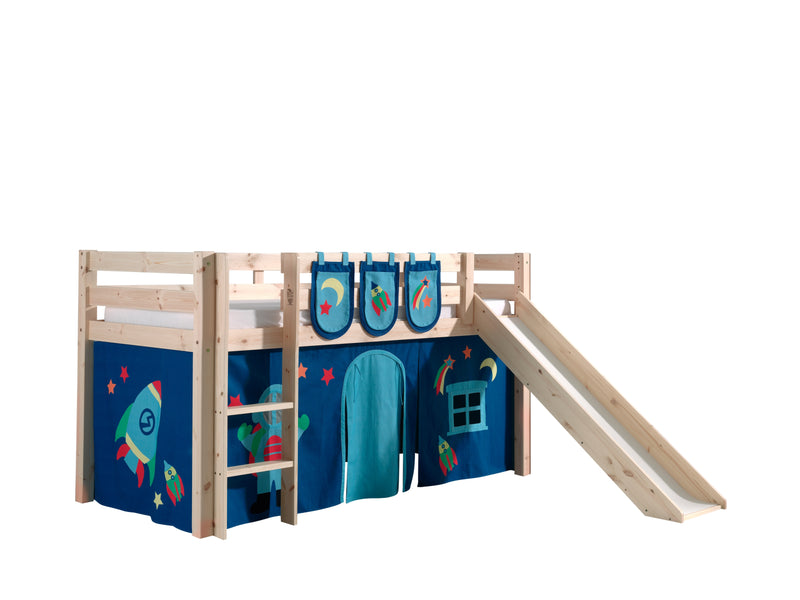 Pat etajat din lemn de pin, cu tobogan pentru copii Pino Plus Astro Natural, 200 x 90 cm (1)