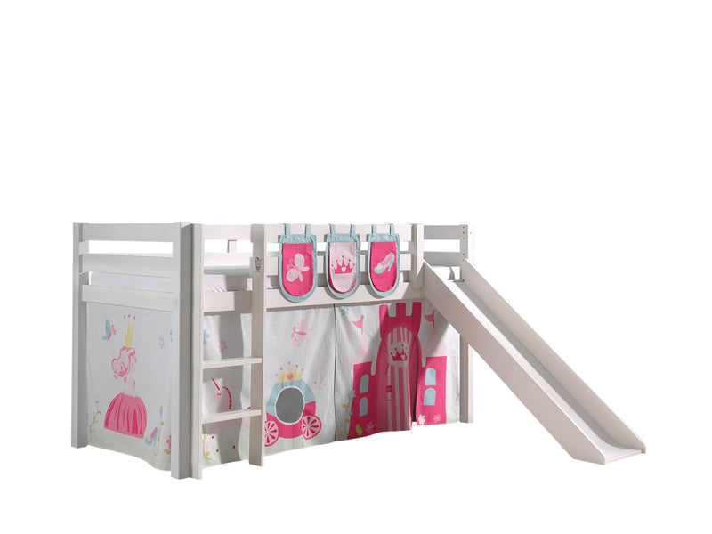 Pat etajat din lemn de pin, cu tobogan pentru copii Pino Plus Princess Alb, 200 x 90 cm (1)