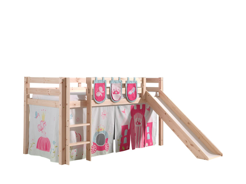 Pat etajat din lemn de pin, cu tobogan pentru copii Pino Plus Princess Natural, 200 x 90 cm (1)