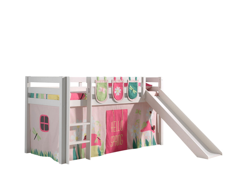 Pat etajat din lemn de pin, cu tobogan pentru copii Pino Plus Spring Alb, 200 x 90 cm (1)