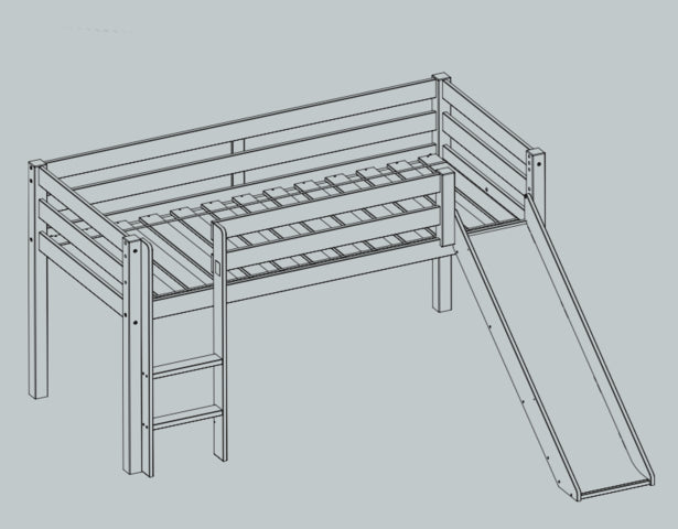 Pat etajat din lemn de pin, cu tobogan pentru copii Pino Simple Alb, 200 x 90 cm (2)