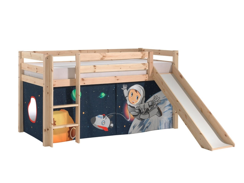 Pat etajat din lemn de pin, cu tobogan pentru copii Pino Space Natural, 200 x 90 cm (1)