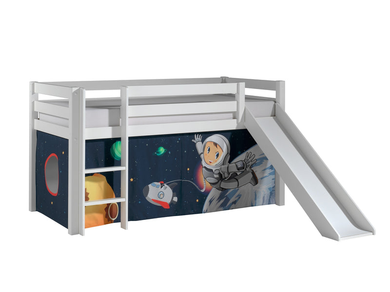 Pat etajat din lemn de pin, cu tobogan pentru copii Pino Space Alb, 200 x 90 cm (1)