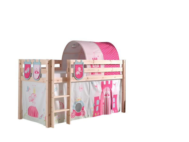 Pat etajat din lemn de pin, cu tunel si spatiu de joaca pentru copii Pino Plus Princess Natural, 200 x 90 cm (1)