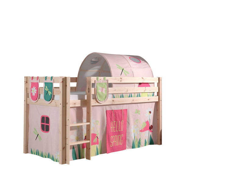 Pat etajat din lemn de pin, cu tunel si spatiu de joaca pentru copii Pino Plus Spring Natural, 200 x 90 cm (1)