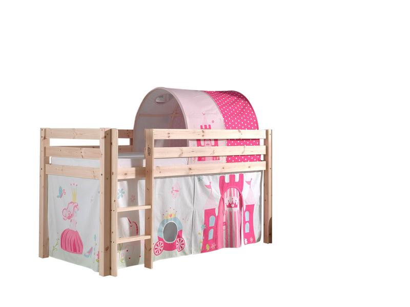Pat etajat din lemn de pin, cu tunel si spatiu de joaca pentru copii Pino Princess Natural, 200 x 90 cm (1)