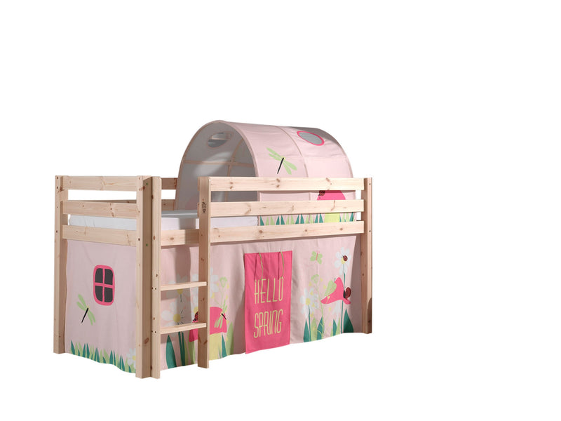 Pat etajat din lemn de pin, cu tunel si spatiu de joaca pentru copii Pino Spring Natural, 200 x 90 cm (1)