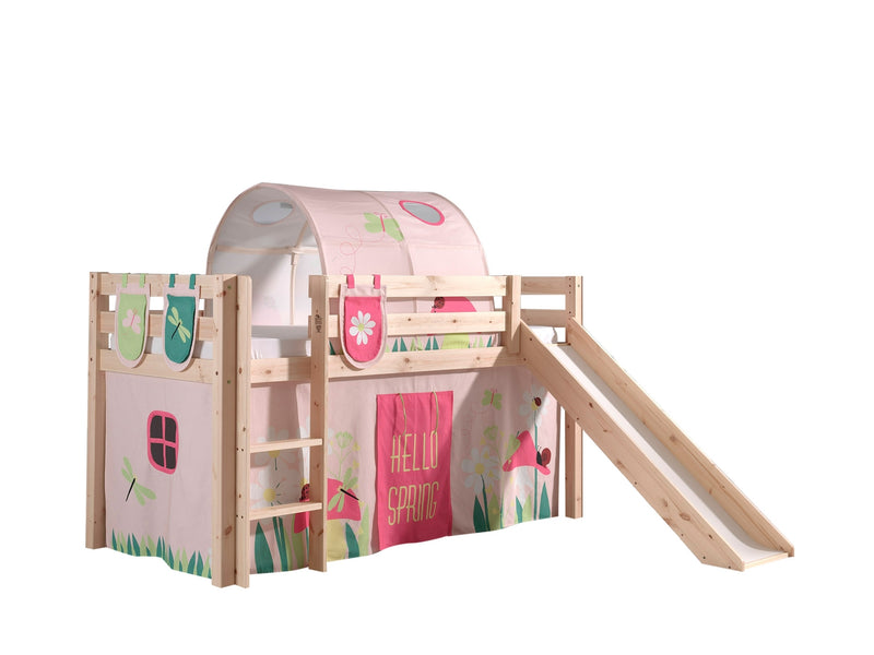 Pat etajat din lemn de pin, cu tunel si tobogan pentru copii Pino Plus Spring Natural, 200 x 90 cm (1)