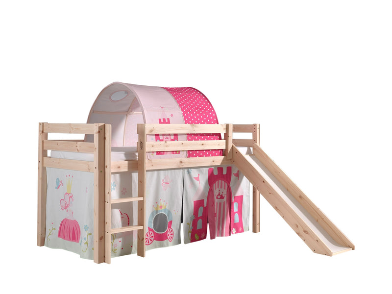 Pat etajat din lemn de pin, cu tunel si tobogan pentru copii Pino Princess Natural, 200 x 90 cm (1)