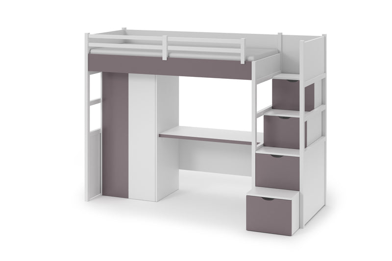 Pat etajat din lemn de pin si pal, cu birou incorporat si dulap pentru copii Tristan, 200 x 90 cm (1)