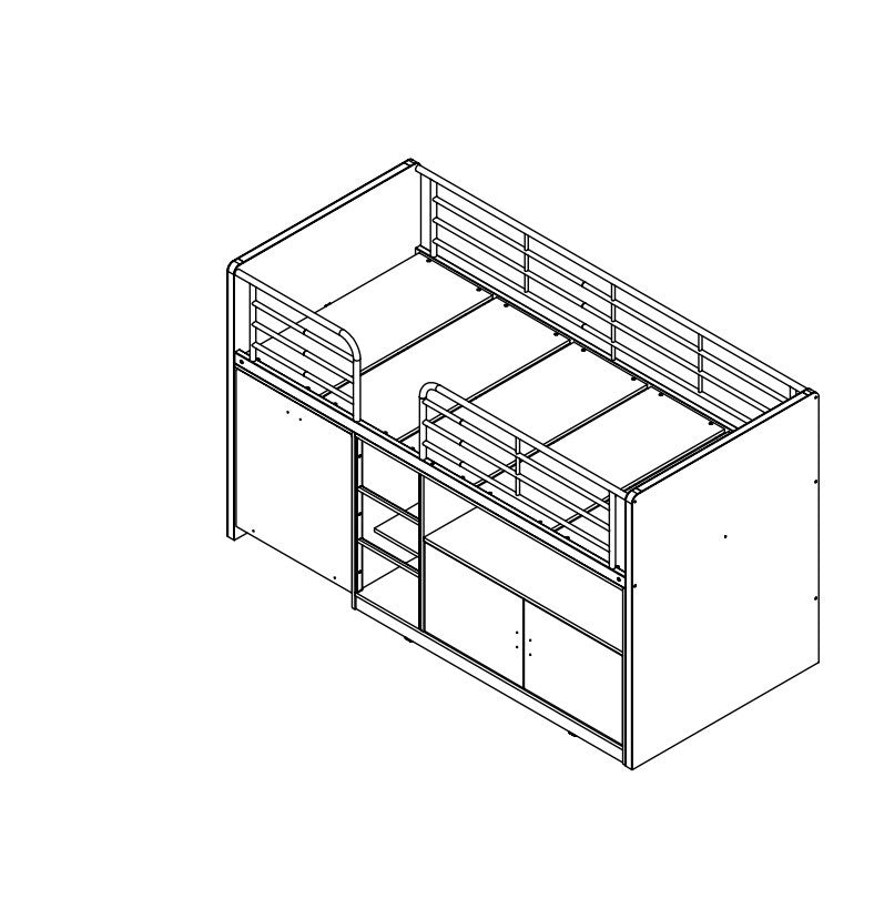 Pat etajat din pal si metal cu birou incorporat si 2 usi, pentru copii Bonny Alb / Gri, 200 x 90 cm (3)