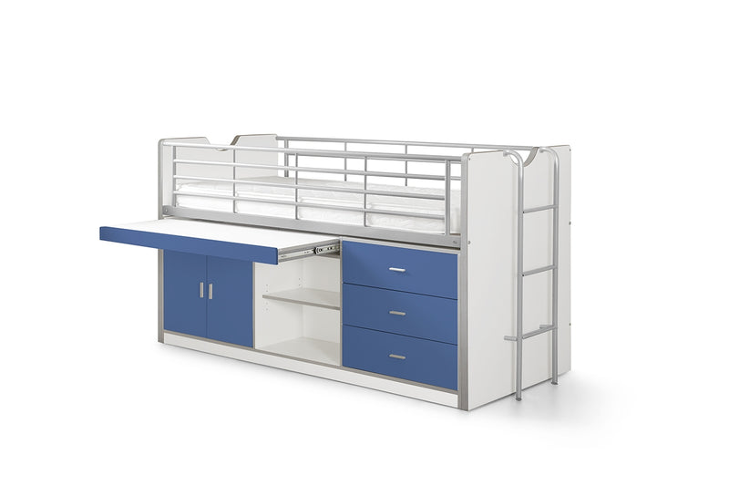 Pat etajat din pal si metal cu birou incorporat si 3 sertare, pentru copii Bonny Alb / Albastru, 200 x 90 cm (2)