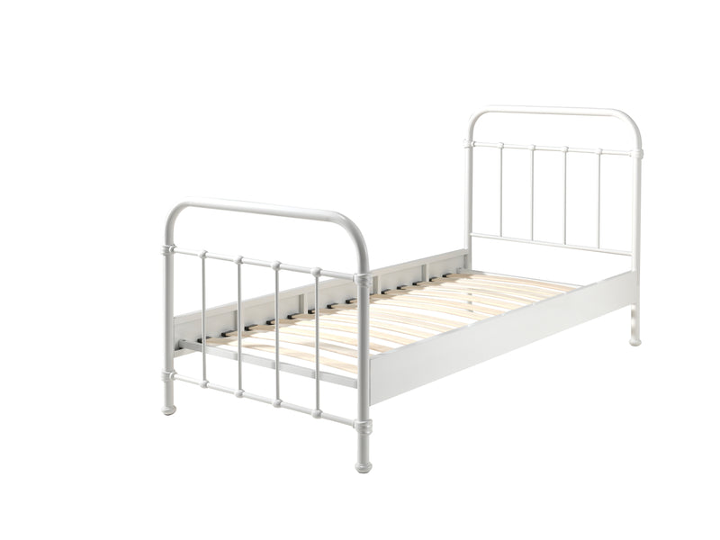 Set Mobila dormitor din lemn de pin si MDF cu pat metalic, pentru copii 3 piese New York Alb, 200 x 90 cm (2)