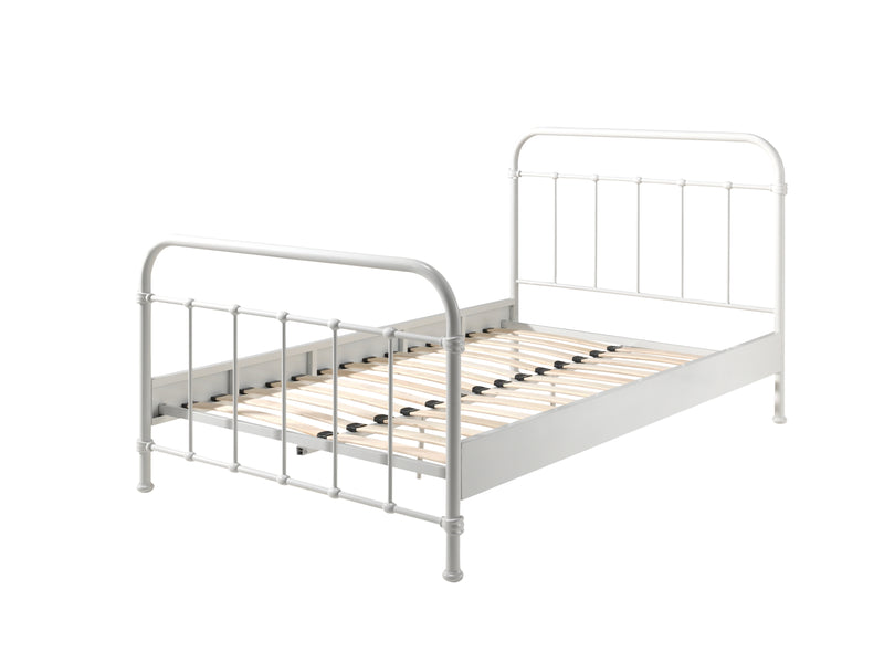 Set Mobila dormitor din lemn de pin si MDF cu pat metalic, pentru tineret 3 piese New York Alb, 200 x 120 cm (2)