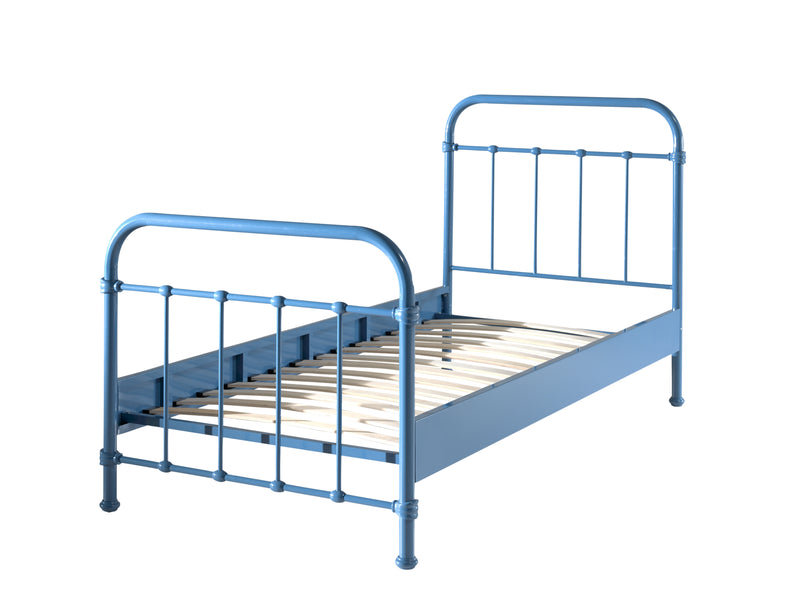 Set Mobila dormitor din lemn de pin si MDF cu pat metalic, pentru copii 3 piese New York Albastru / Alb, 200 x 90 cm (2)