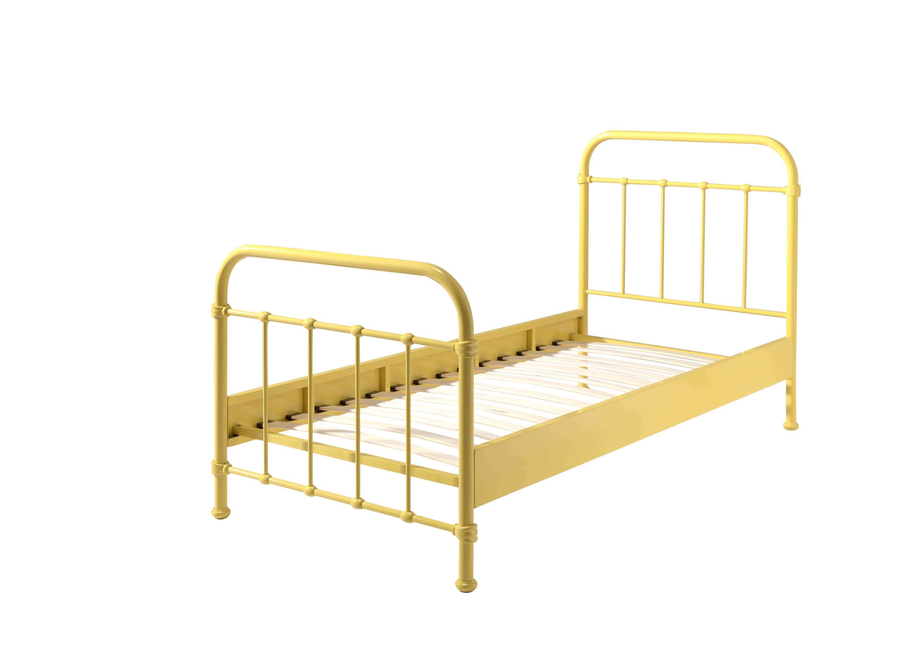 Set Mobila dormitor din lemn de pin si MDF cu pat metalic, pentru copii 3 piese New York Galben / Natural, 200 x 90 cm (2)